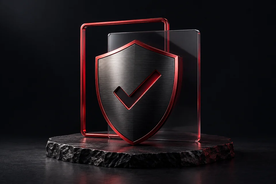 Zwart en rood schild met een vinkje voor documentcontrole